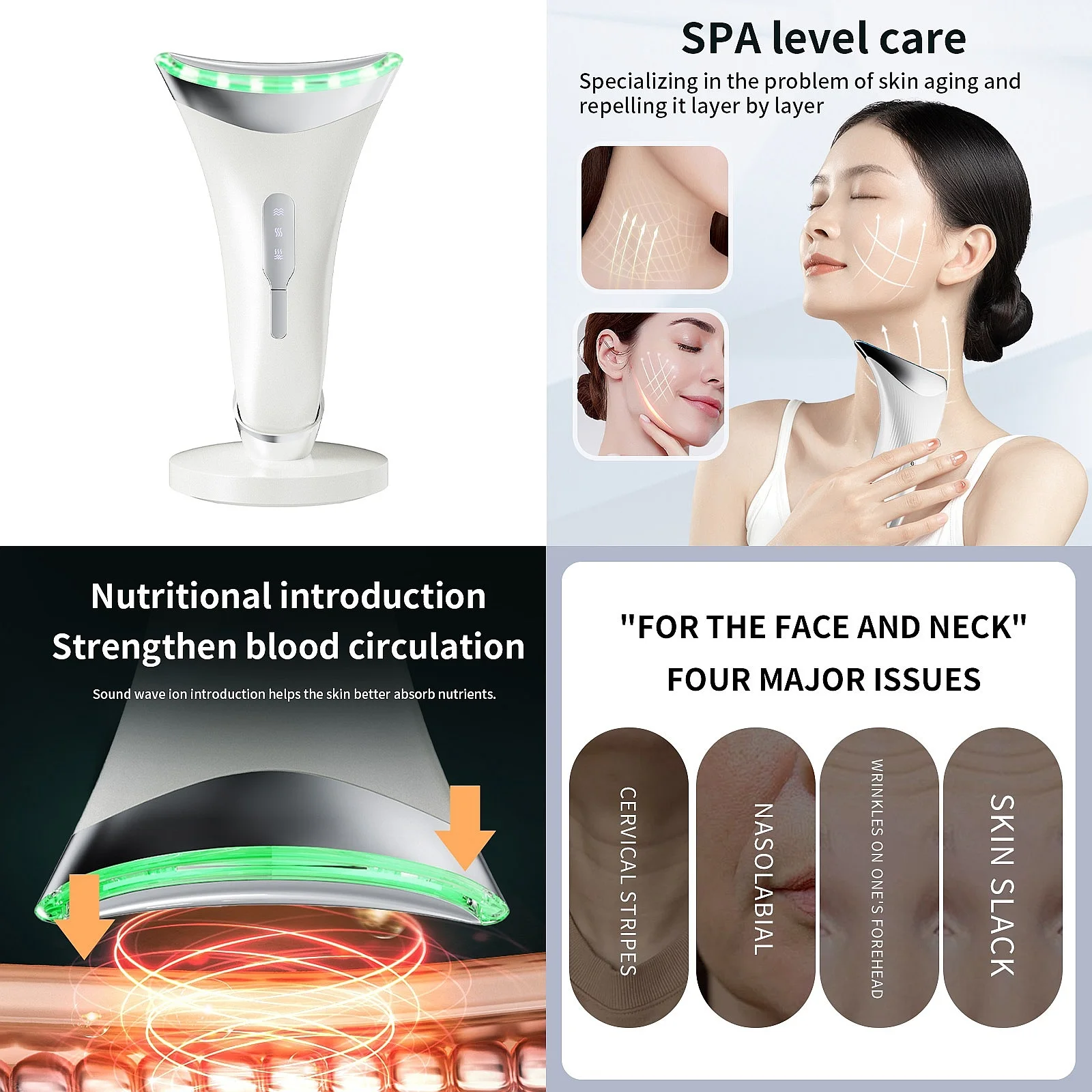 Home Use 3 Color Therapy Electric Neck Massager EMS Microcurrent Vibration Red Light Beauty Device