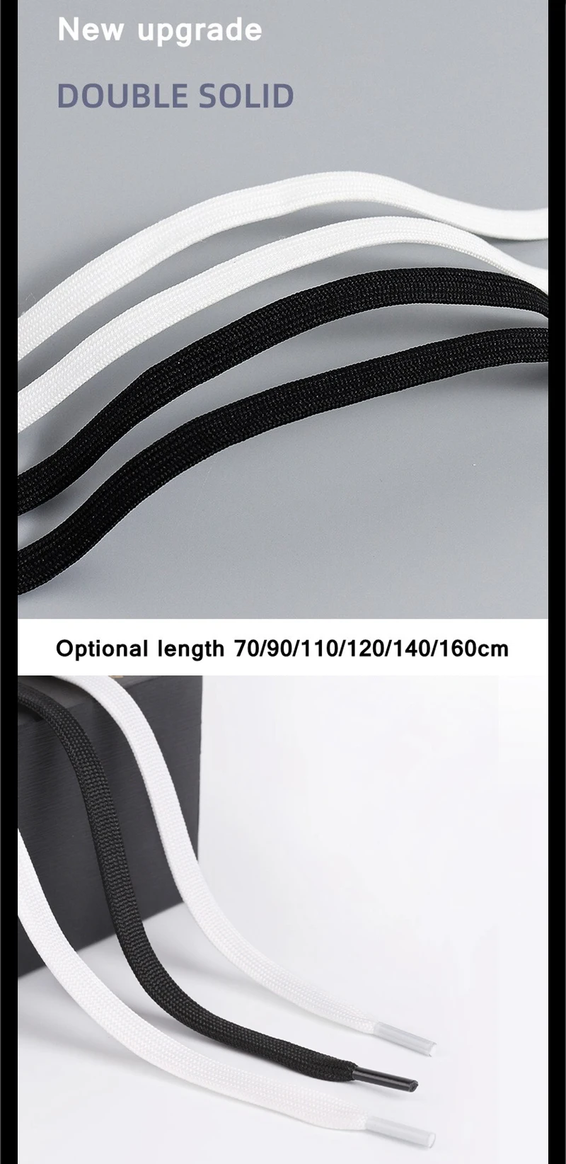 Klassische schwarz/weiße Schnürsenkel, flache, doppellagige Spitze, präzise gewebt, verschleißfest, korrosionsbeständig, Polyester-Schnürsenkel für alle Schuhe – Detail 3