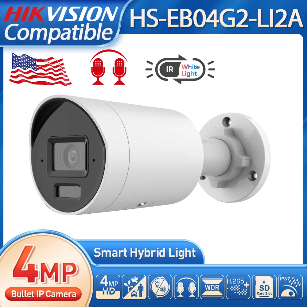 4 MP Bullet IP Camera Outdoor Smart Hybrid Light Dual Mic 120 dB WDR H.265+ IP67 Waterproof 2688 ×1520@25/30 fps Face detection