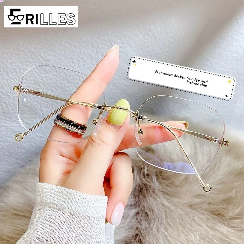 

Винтажные очки без оправы Plano, квадратные оправы синего света с элегантностью в стиле ретро, минималистичный макияж, готовый к цифровой жизнью