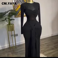 CM.YAYA Women Mesh See Though Long Sleeve Maxi Bowknot Long Dress 2026 Birthday Vacation Sexy Club Party Evening Street Dresses - Image 5