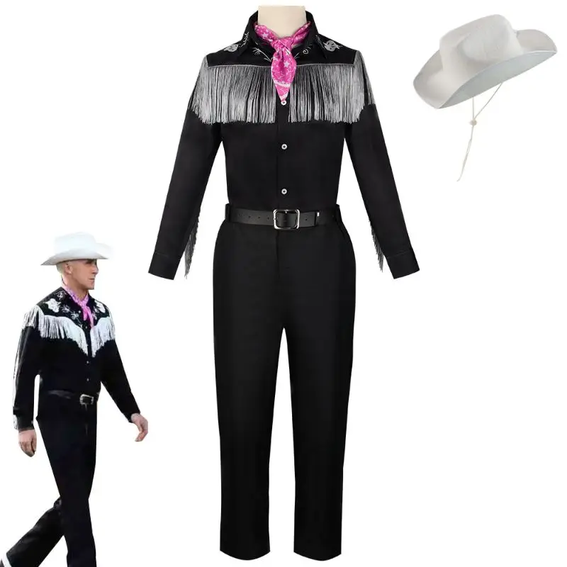 KEN Cosplay Kostüm mit Hut Cowboy mit Schal Western Langarm Fransenhemd Halloween Cosplay für Herren