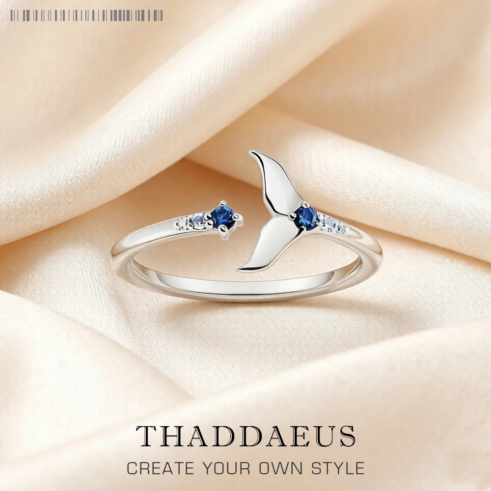 Ring Delphin Schwanzflosse mit blauen Steinen, 2022 Europa-Stil, glamouröser feiner Schmuck für Frauen, fröhliches Geschenk aus massivem 925er Sterlingsilber