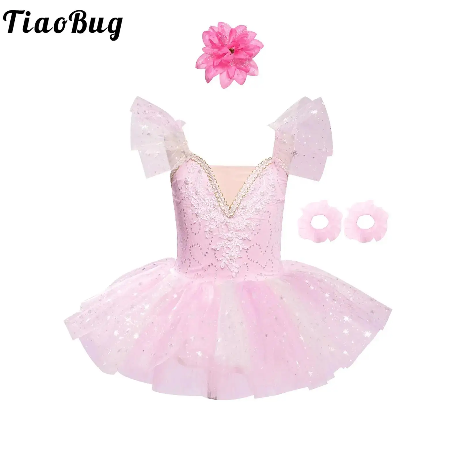 Vestido tutú de Ballet para niña, vestido bordado de lentejuelas de tul de malla, vestido de princesa de hadas, patinaje artístico, disfraz de actuación gimnástica