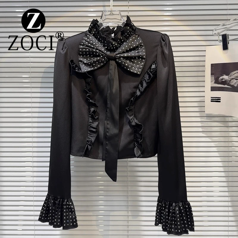 [ZOCI] Internet Celebrity's 2024 Autumn New Style French Socialite Hot Pressed Diamond Butterfly Tie, Black