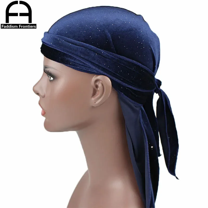 

New Luxury Men Shiny Velvet Durags Turban Bandana Headband Men Durag Biker Headwear Hat Hair Accessories Men's Hat