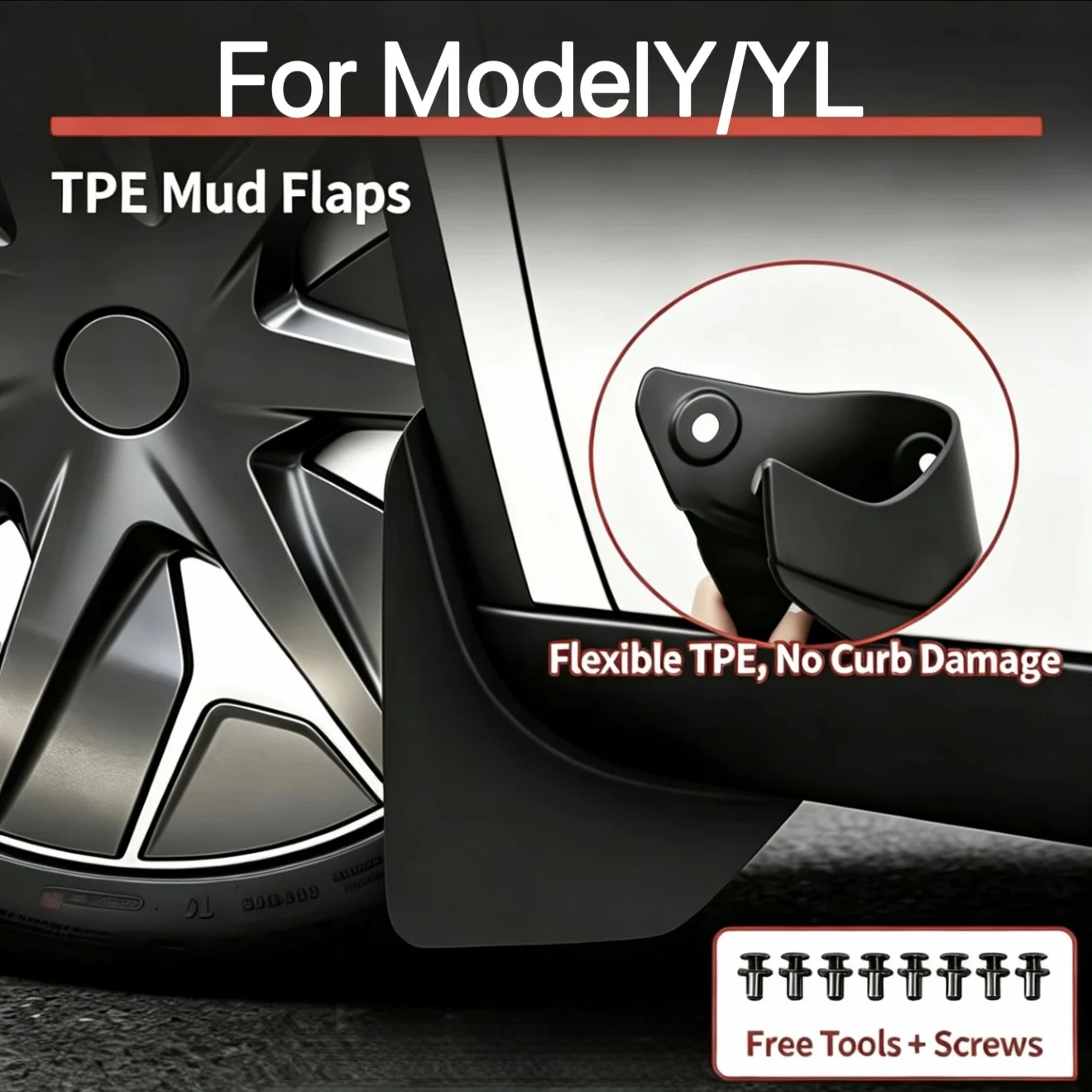 

Mud Flaps For Tesla New Model YL 2026 Front Rear Wheel Dedicated TPE Mudguard No Drilling All Weather Anti Sand Guard Protector