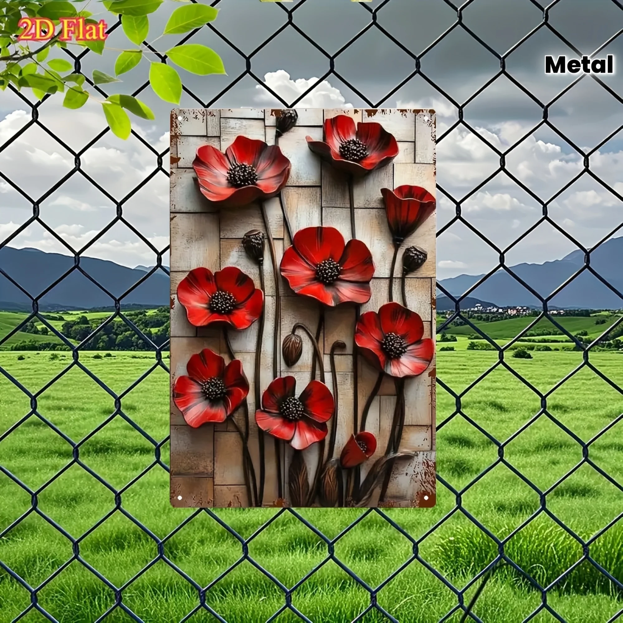 2D Flat - 1pc 2D Flat Retro Metal Sign Plaque - 20*30Cm/8*12Inch | A Wrought Iron Relief Flower Painting Composed of Several