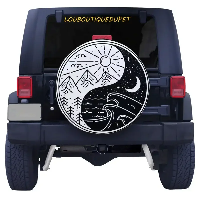 Premium Yin Yang Car Tire Cover For All Car Day And Night Protector Boho Car Accessories + Backup Camera Hole