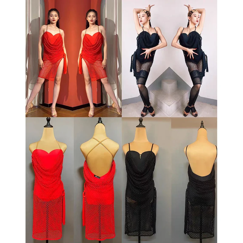 

Red Latin Dance Competition Dress Adult Women Rumba ChaCha Tango Performance Stage Costume Sexy Backless Fringe Dresses DL10656