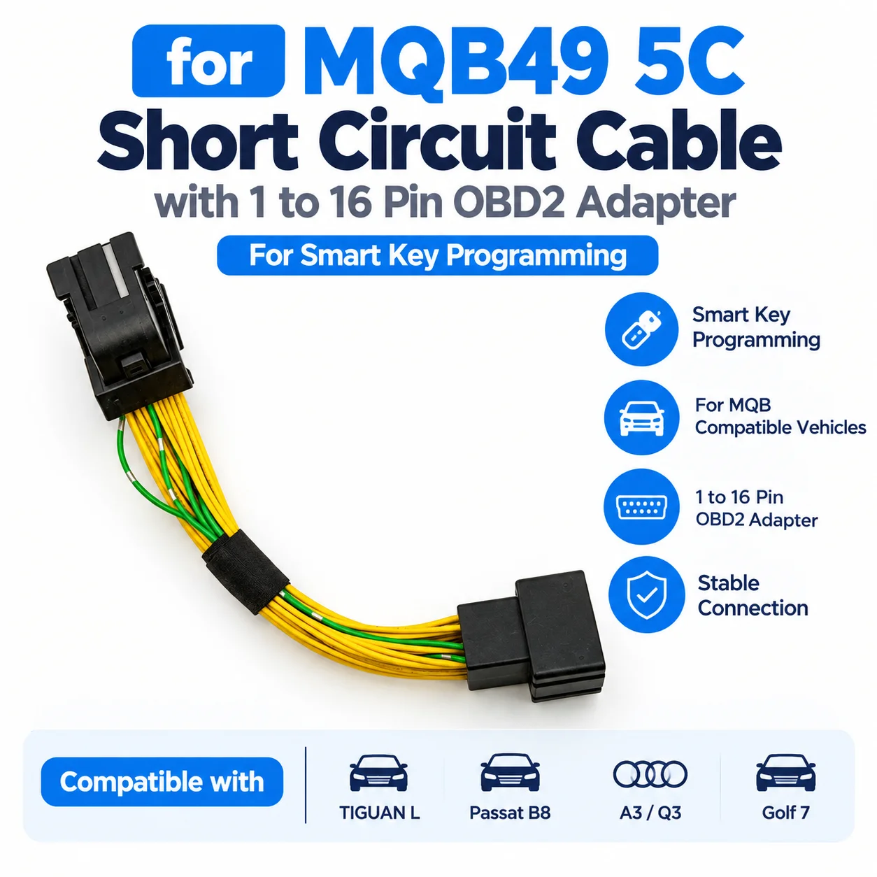 MQB49 5C Short Circuit Cable with 1 to 16 Pin OBD2 Adapter, Smart Key Programming Cable for Compatible MQB Vehicles