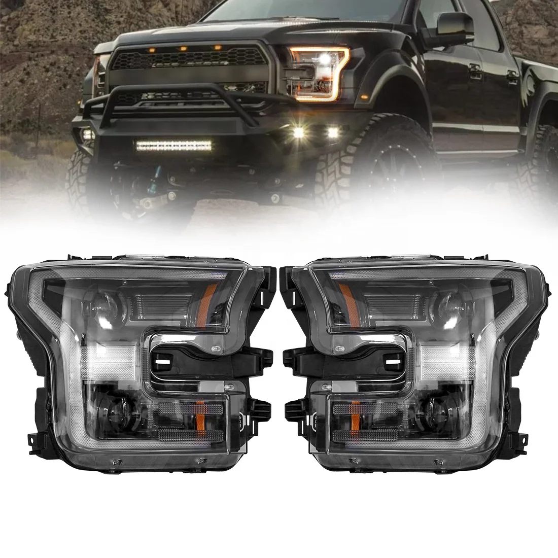 

Full Wholesale LED F150 Auto Turn signal Headlight car Front bumper Lamp for Ford F150 2015 2016 2017 with Sequential Indicator