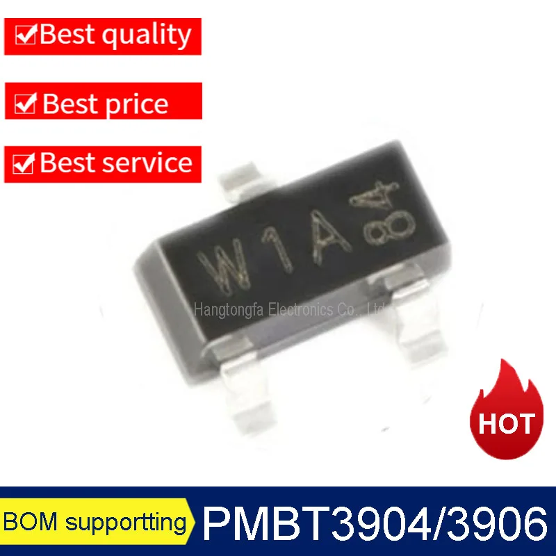 100PCS/Lot  PMBT3904 PMBT3906 Marking W1A t2A  SOT-23 SMD 40V 200MA NPN PNP Triode NEW