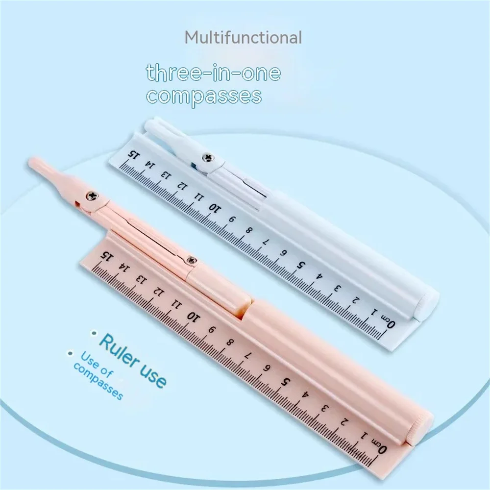 Three in One Multifunctional Compass Ruler with Pencil Refills Lead Circle Math Geometry Tool Student School Stationery Supplies