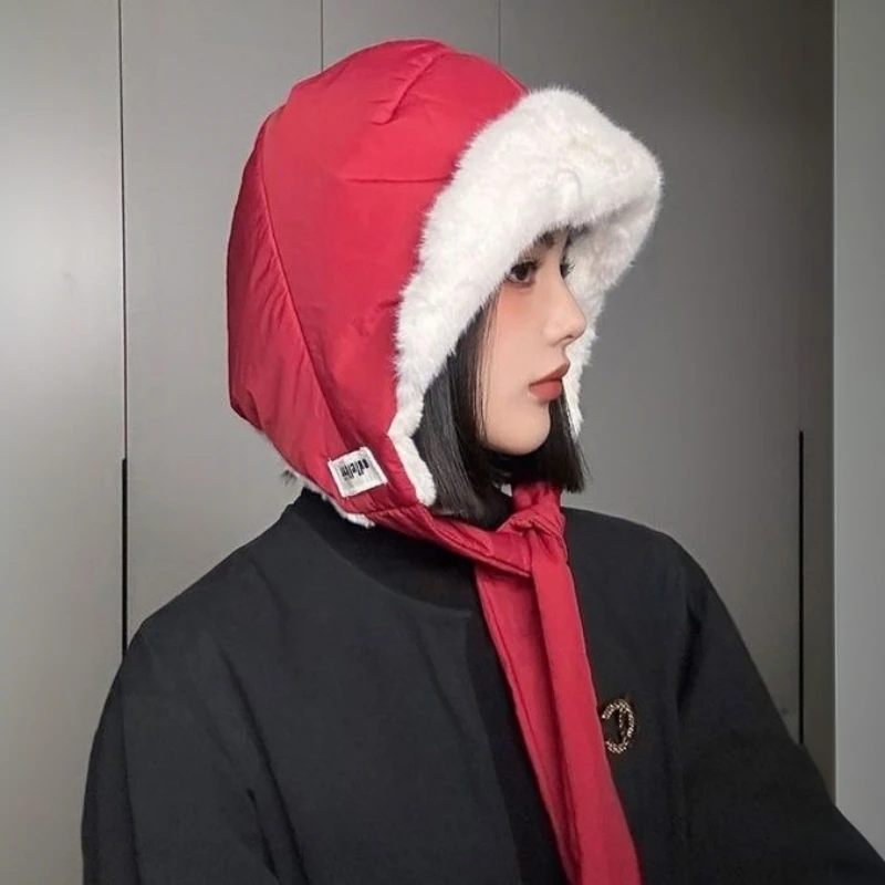 

Thickened Velvet Plush Hat Winter Ear Protection Warm Pullover Beanie Hat Thermal Thickened Cold Proof Baroque Cap With Strap