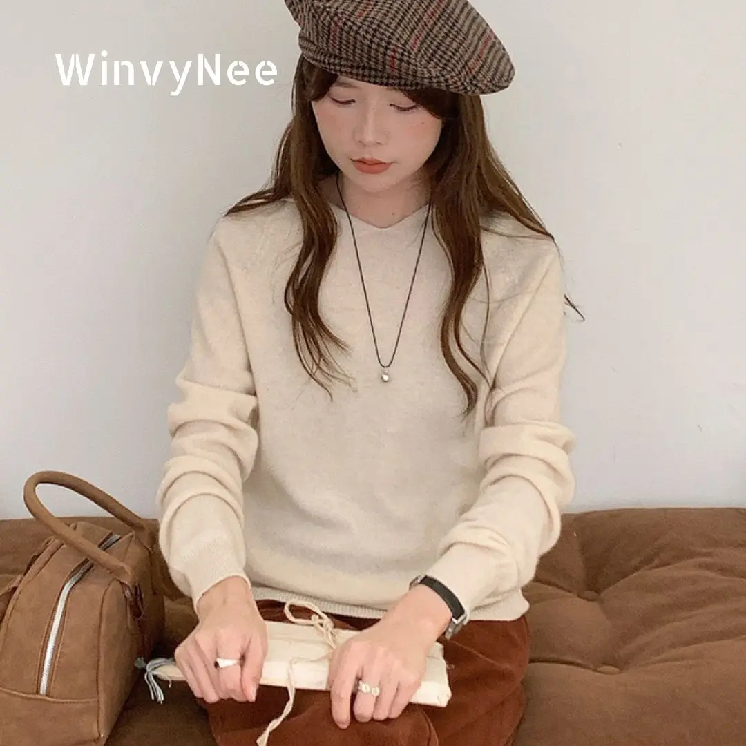 

WinvyNee Women's Clothing 100% Wool Long Sleeve Hooded Sweaters Solid Loose Casual Pullovers Tops Warm Knitwear Winter A1523045