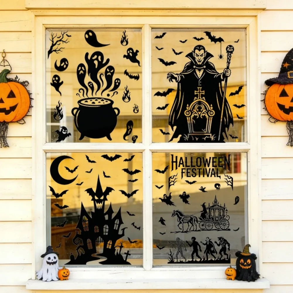 Halloween Decoration Crucible Vampire Tombstone Ghost Castle Witch Static Glass Door Window Stickers for Party Diy
