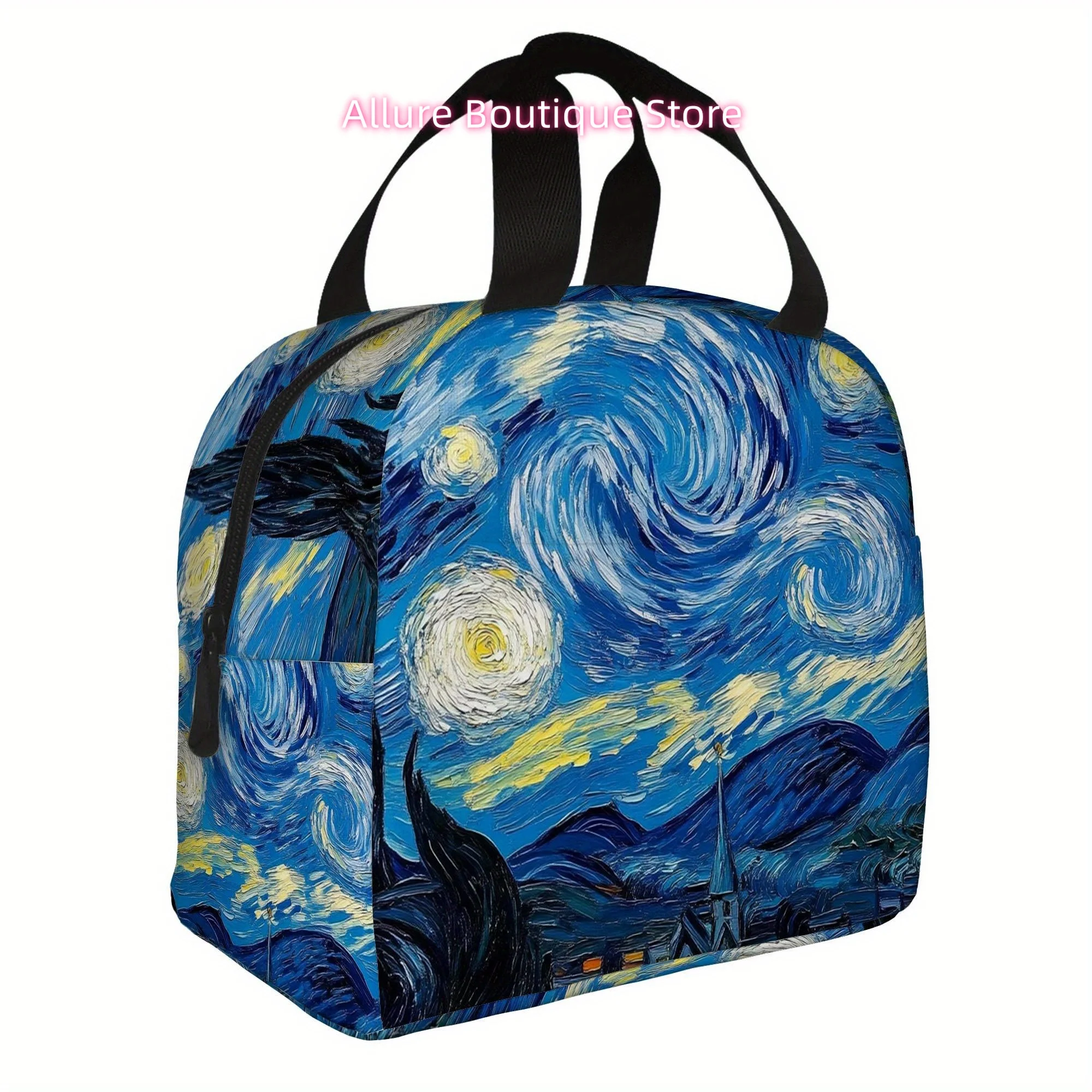 

One Piece of a Thermal Bag Featuring a Starry Night Design Over a Charming Village. This Insulated Bag Is Not Intended for Food