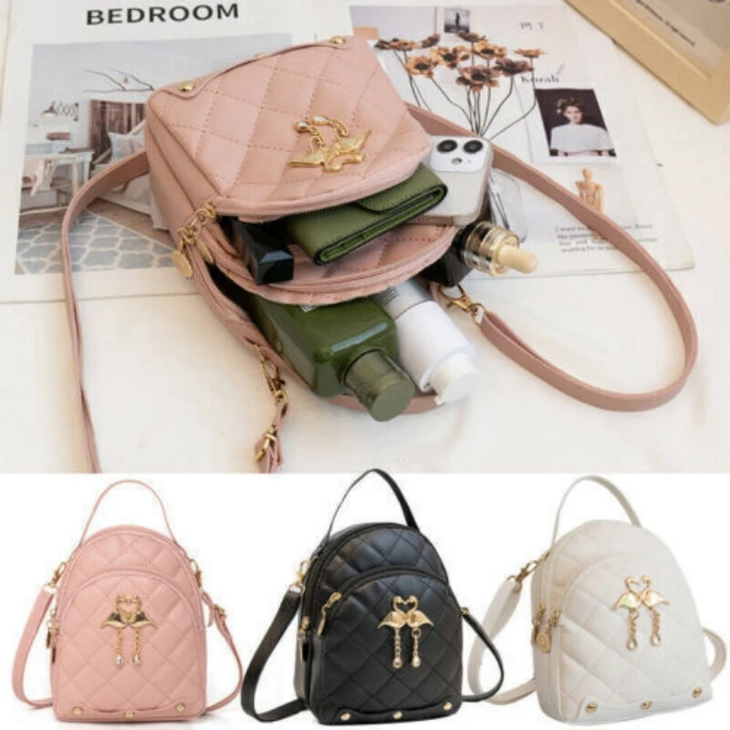 Mini Backpack for Women Cute Swan Hanging Embroidery Small Backpack Girls PU Leather Bookbag Ladies Casual Satchel Bags Handbag