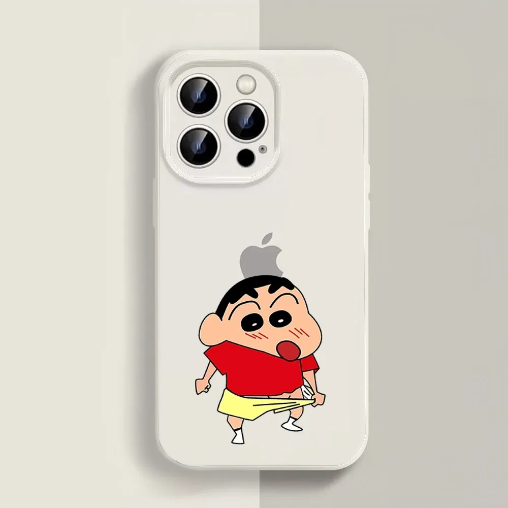 Cartoon Crayon S-Shin-chan Phone Case For Iphone 11 13 14 Pro Max X Xr Xs Max Se2020 12mini White Cover Case