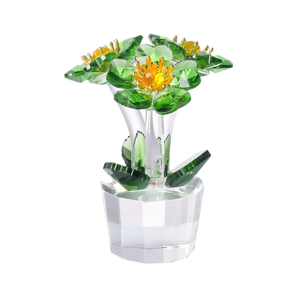 

Handcraft Crystal Flower Statue Clear Base Rose Tulip Mini Glass Flower Sculpture Ornament Gift Artificial Flower Figurine Home