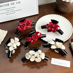 Korean New Retro 11.5CM Geometric Flower Design Hair Clip Exquisite Acetate Flower Large Shark Clip Hair Accessory