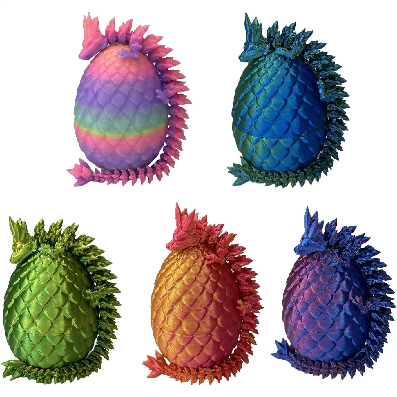

5PCS 3D Printed Mini Dragon Egg with Glow in Dark Dragon Inside Fidget Toy, Mythical Prefilled Easter Eggs for Display and Gift