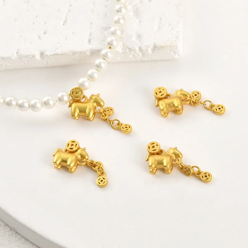 Ancient Sand Gold 18k Gold Color-preserving Pony Coin Necklace Bracelet Pendant DIY Handmade Beaded Jewelry Accessories Material