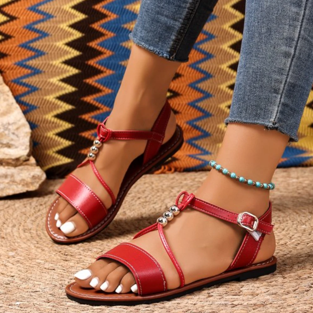 New Style Round Toe Flat Sandals 2026 Summer Fashion Solid Color Round Head Ankle Buckle Comfortable Casual Sandals for Women view 6