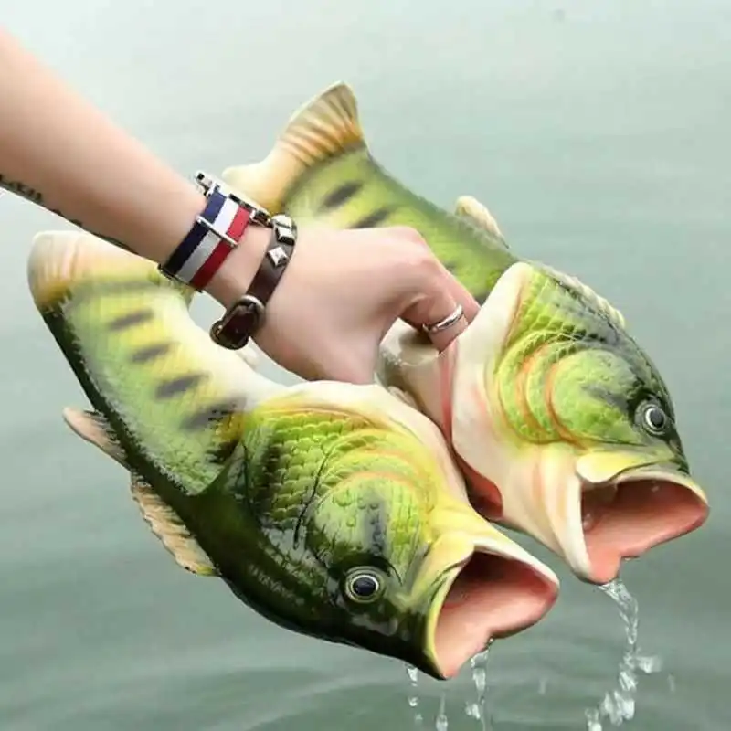 Fish Slippers New Women\'s Funny Creative Home Non-slip Fashion Salted Fish Word Drag Men\'s Trendy Slippers Outdoor Beach 2023