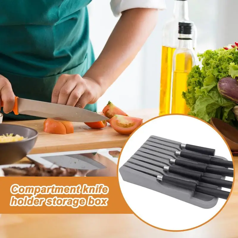 Knife Block Holder Plastic Cutlery Drawer Organizer 6 Slots Knife Storage Tray Anti Slip 6 Slots Kitchen Counter Organization