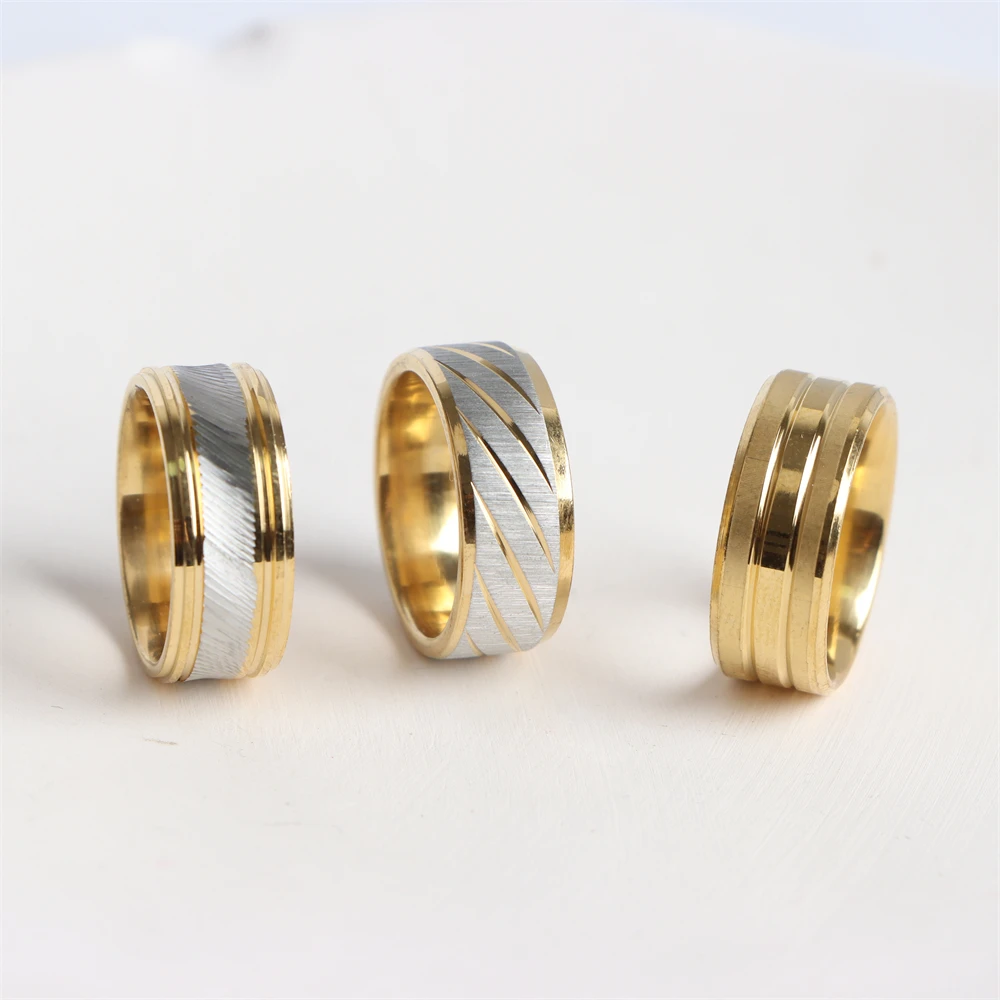 20Pcs/Lot New Fashion Stainless Steel Stripe Twill Groove Bevel Ring Jewelry For Men Women Mix Style No Fade