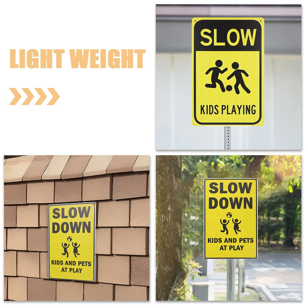 2 Pcs Signs Safety Road Caution Iron Sheet Tips Slowing down Traffic Street Kids Play for Playing Child