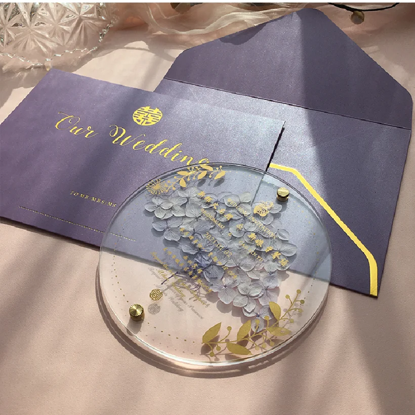 Custom Luxury Printed Invitation Card Greeting card with Envelope Plastic Unique Shape Clear Acrylic Invitation Card for wedding