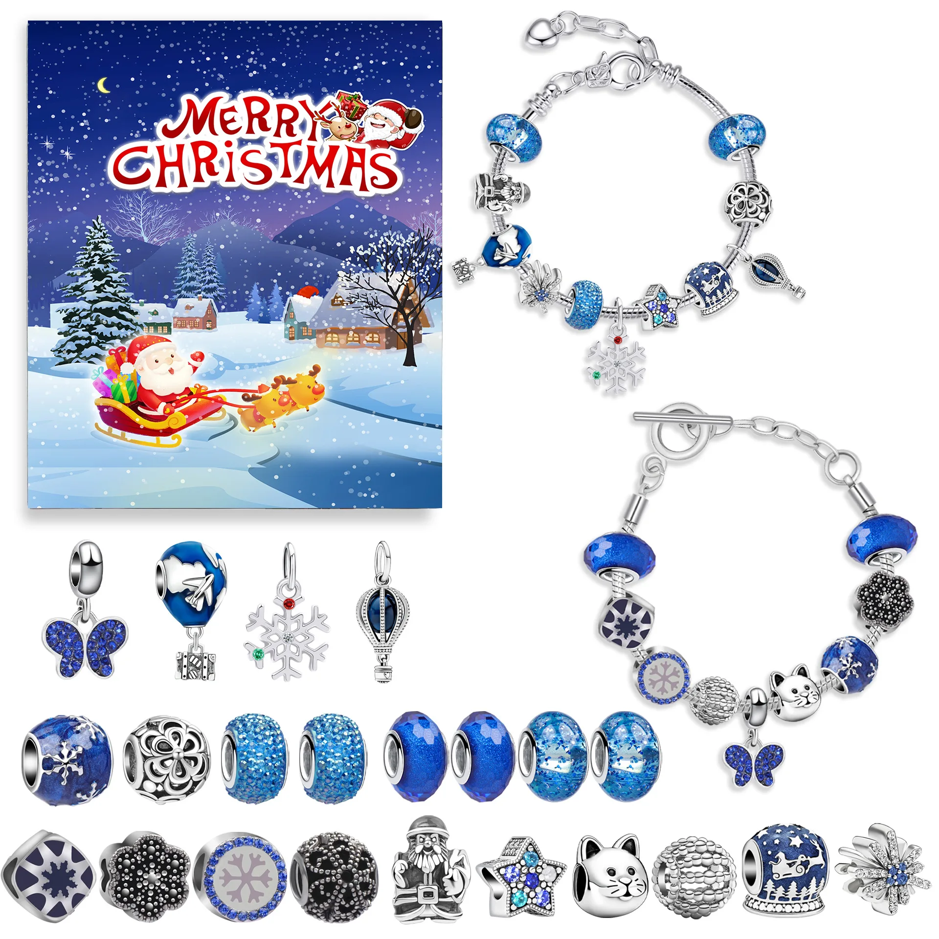Surprise Blind Box Set 24 Countdown Calendar Advent Christmas Charms Bracelet Set DIY Creative Ornaments Christmas Child Gifts
