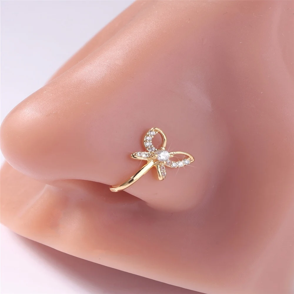 Bow Fake Nose Rings Hoop for Women Girls Faux Cartilage Tragus Ring Nose Cuff Non Piercing Jewelry