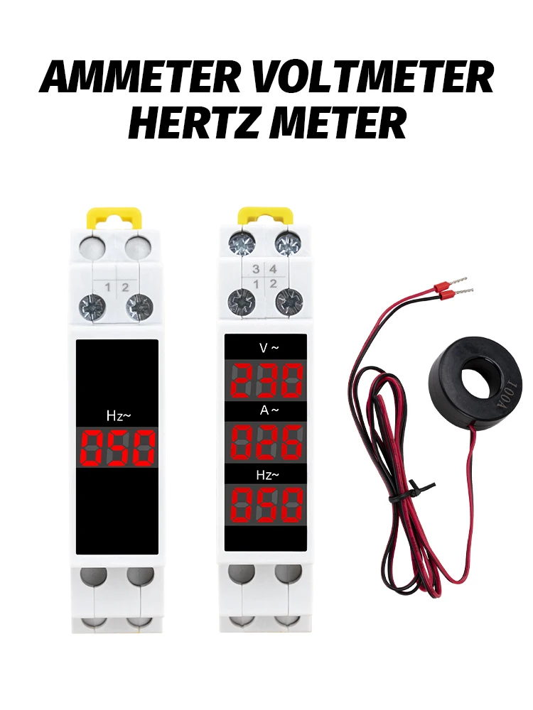 18mm Din Rail Voltage Current HZ Meter AC 80-500V 220V 380V 100A Modular Ammeter Voltmeter LED Indicator Digital Volt Tester