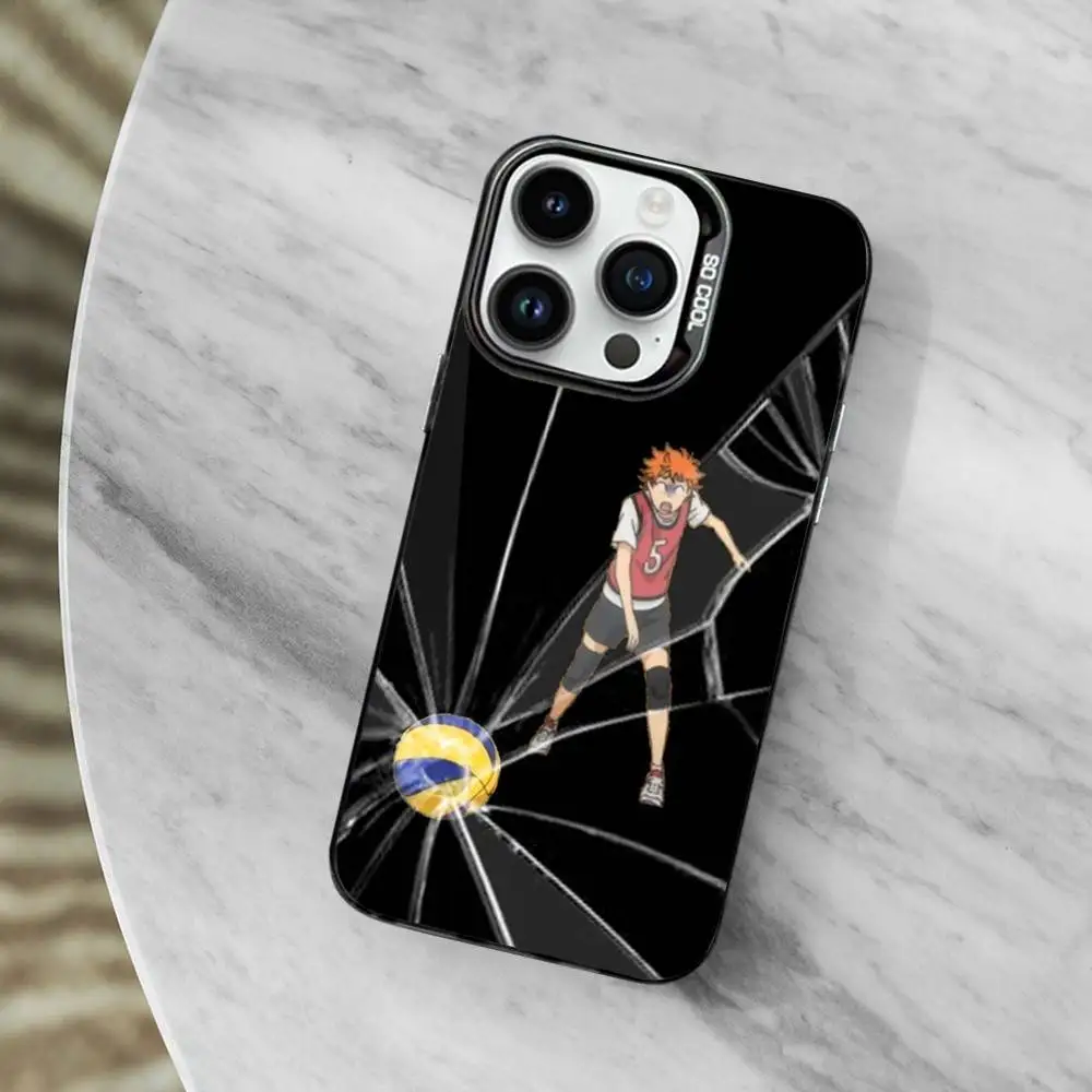حافظة H-Haikyuu Anime K-Karasuno لهاتف iPhone 11,12,13,16,14,15, Mini, Pro,XS,MAX غطاء أسود غير لامع مقاوم للصدمات #2
