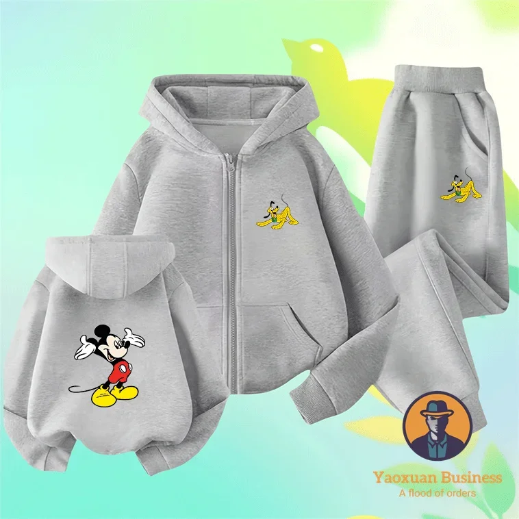 

Hot Sale Disney Girls Boys Little Kids Zip Up Hoodie Set Cute Cartoon Print Warm Windproof Autumn Winter