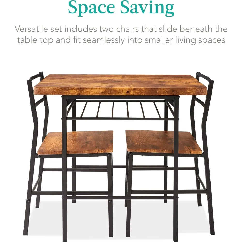 3-Piece Modern Dining Set, Space Saving Dinette for Kitchen, Dining Room, Small Space w/Steel Frame, Built-in Storage Rack