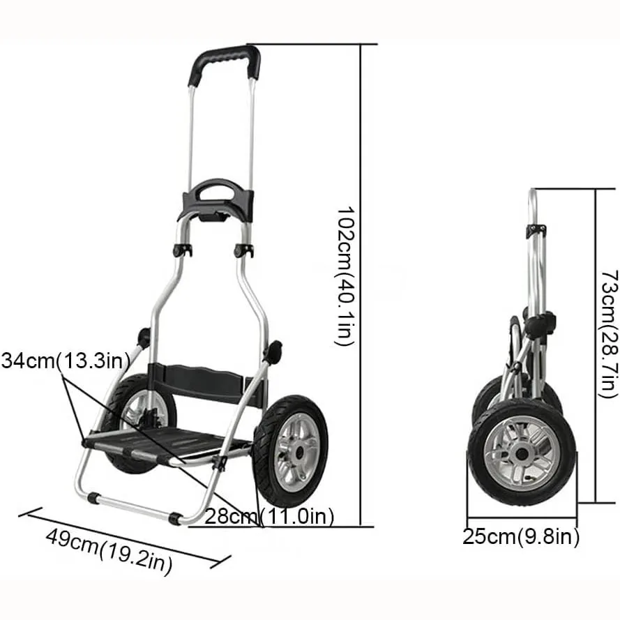 Folding Shopping Cart Trolley,Aluminum Alloy Frame,25cm Inflatable Rubber Wheels,Portable Grocery Luggage Hand Truck