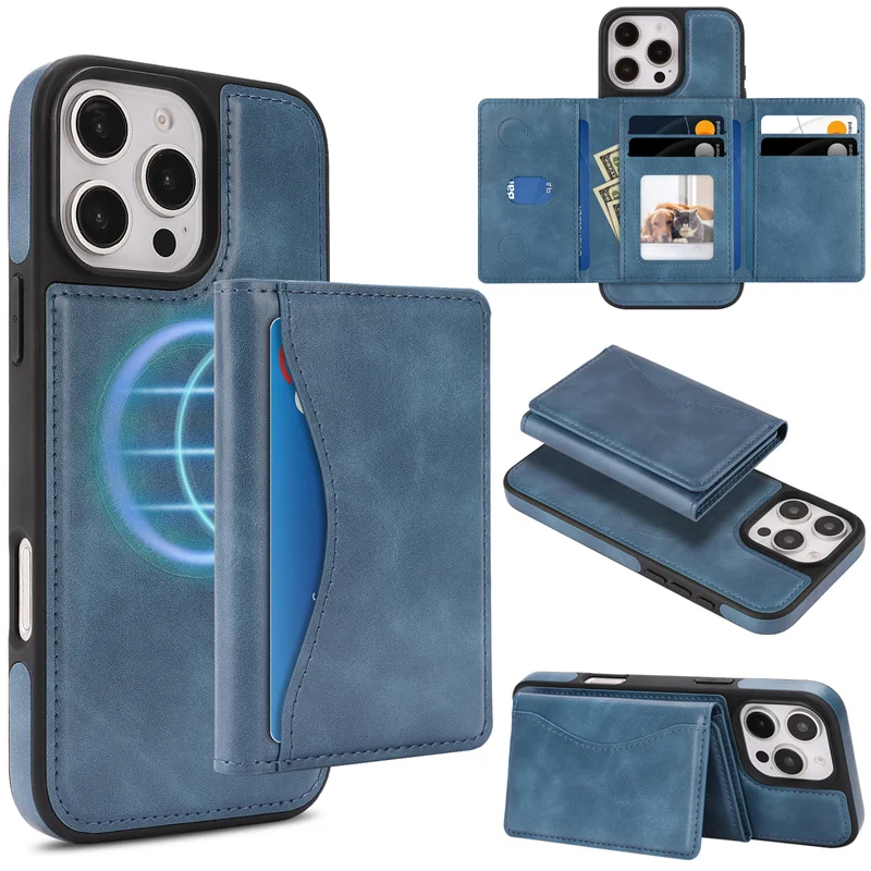 

Phone Case For Apple iPhone12Pro 13 14Plus Magnetic Wireless Charging 15Promax 16E Leather Flip Wallet Cover Protective Case