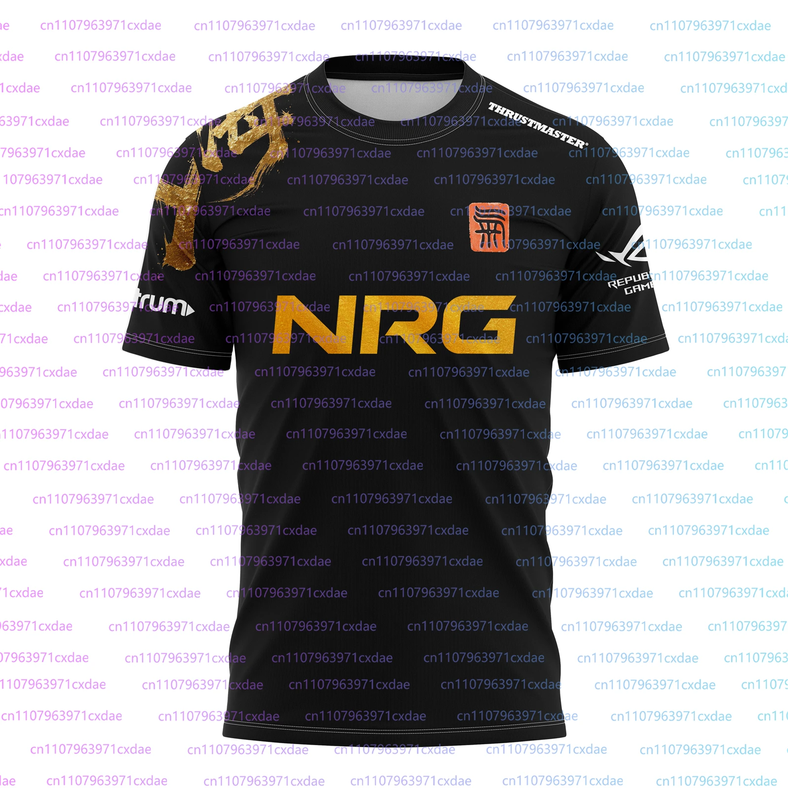 Camisa NRG VCT 2026 da Equipe de Esports VALORANT, Série SHANGHAI, Fonte Dourada, Uniforme de Treino para Torcedores, Camiseta de Manga Curta Masculina
