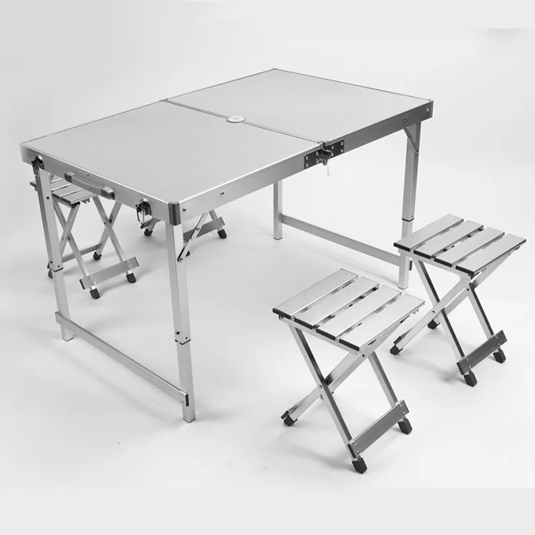 Folding Outdoor Table and Chair Set Aluminum Camping Table With Four Stools