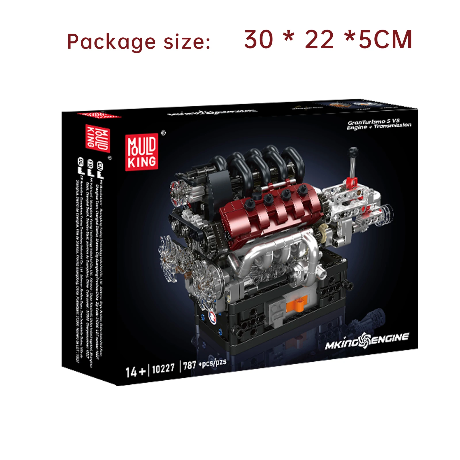 Mould King 10227 GTS V8 motor + transmisión de bloques de construcción Motor de coche clásico de lujo con caja de cambios Control de Motor rompecabezas juguete para regalo