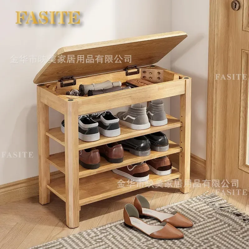 For Home Entrance Solid Wood Shoe Changing Stool Integrated Shoe Rack Bench Durable Storage Seat for Hallway Living Room