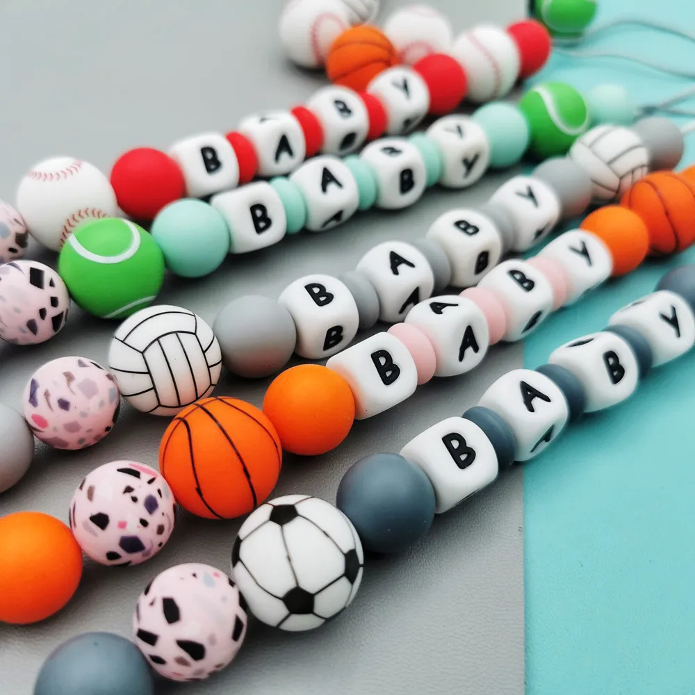 Custom English Letters Name Baby Silicone Ball Pacifier Clips Chains Teether Pendants Baby Pacifier Kawaii Teether Toy Gifts