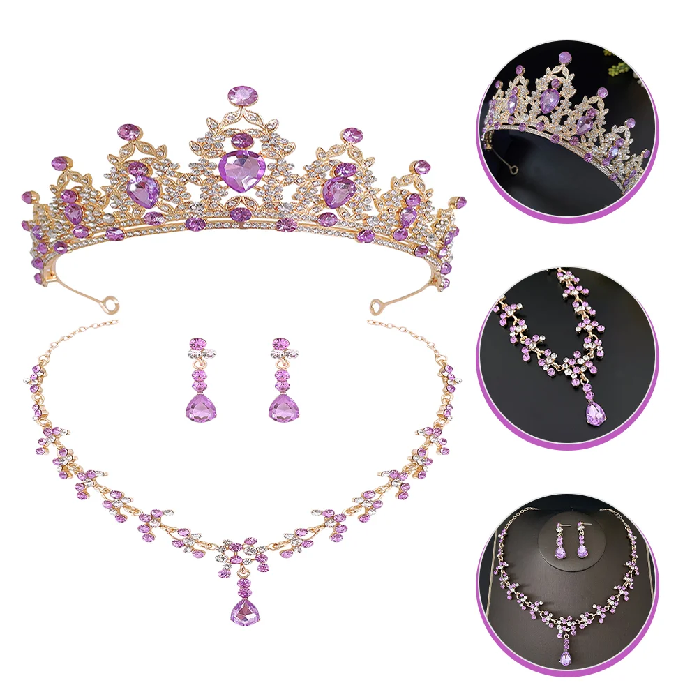 

Crown Necklace Earrings Set Wedding Tiaras for Bride Necklaces Brides Accessories Holiday Jewelry Bridal Zinc Alloy