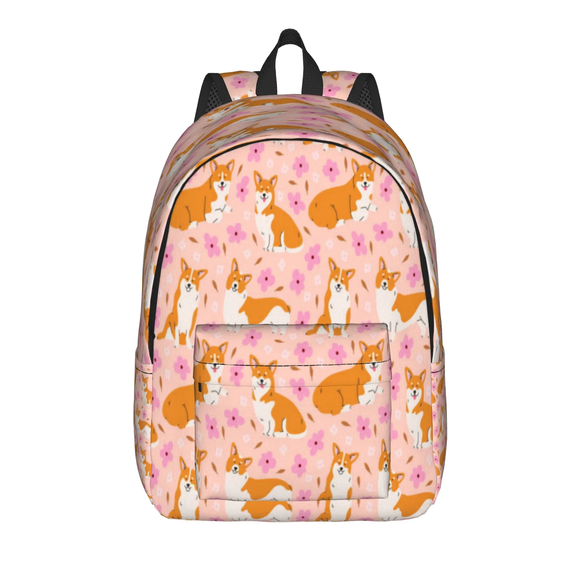 Welsh Corgi Dog In Different Poses With Flowers Backpack Student Unisex  Big Backpacks Kawaii School Bags Daily Rucksack