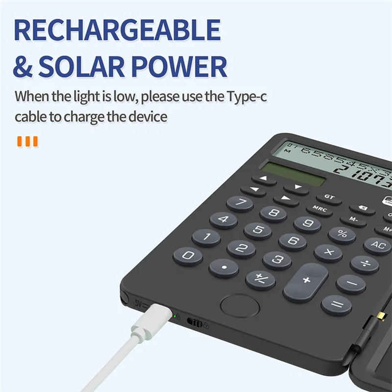 A13E-Portable Rechargeable Solar Power Desk 2-Line 12-Digit Large Display Desktop Calculator With Included Notepad For Office